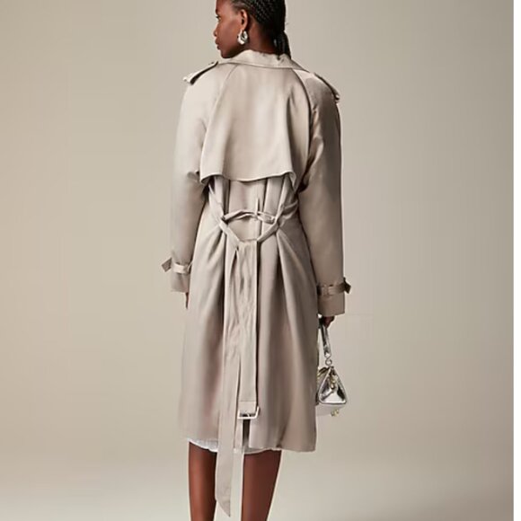 J. Crew Silver Metallic Trench Coat Satin Crepe with Classic Design S 4 NWOT - Picture 10 of 12